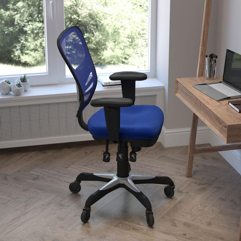 Flash Furniture Nicholas Mid-Back Blue Mesh Multifunction Executive Swivel Ergonomic Office Chair with Adjustable Arms and Transparent Roller Wheels