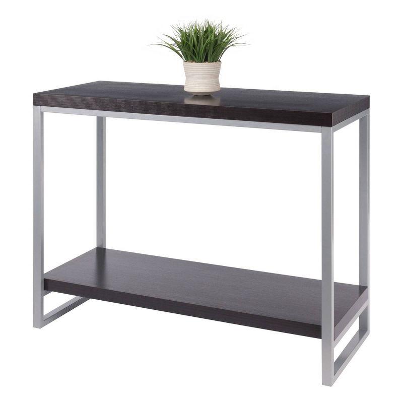 Jared Console Table, Enamel Steel Tube - Dark Espresso - Winsome: Entryway Accent, Bottom Shelf Storage