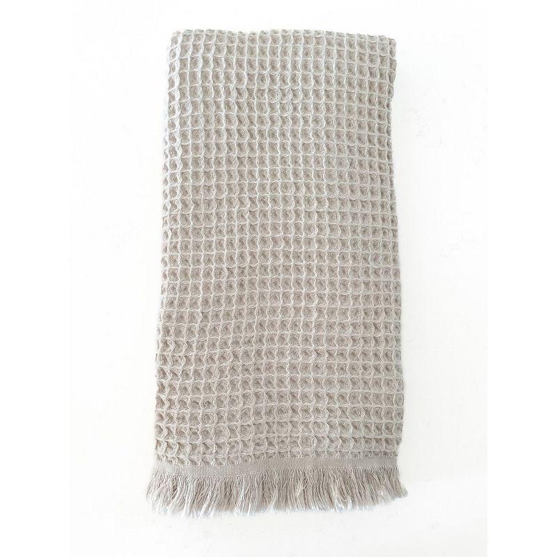 Beige Turkish Cotton Waffle Bath Towel with Fringe