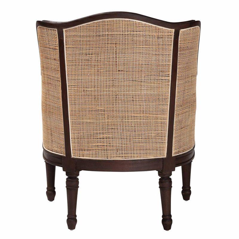 bali & pari Ornella Fabric and Wood Accent Chair Beige/Dark Brown: Polyester Upholstery, Rattan Frame