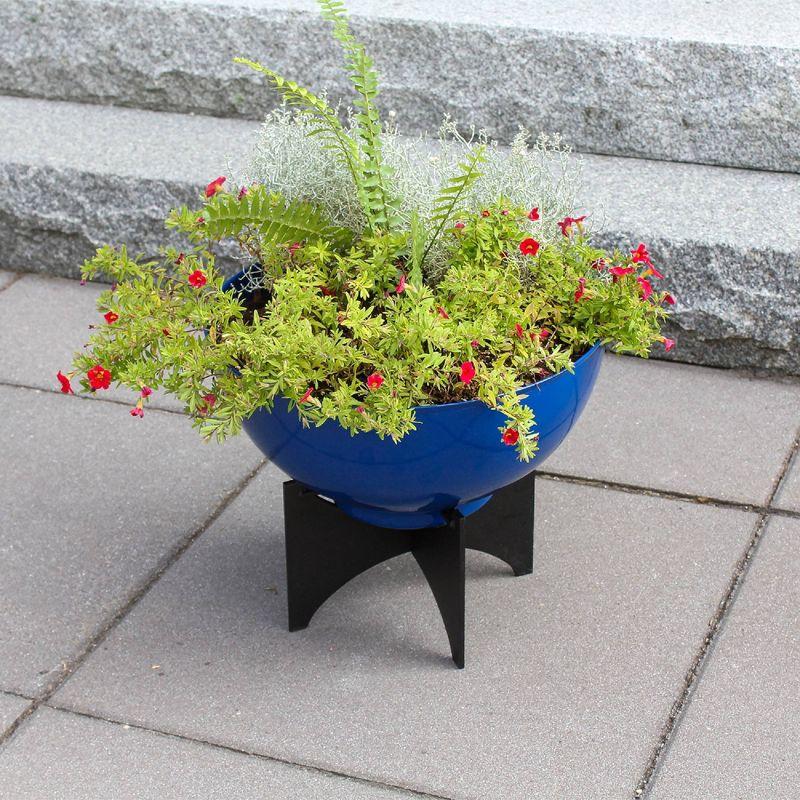 ACHLA Designs 16" Wide Planter Bowl Galvanized Steel with Black Wrought Iron Norma Plant Stand French Blue: No Assembly, Indoor/Outdoor Use