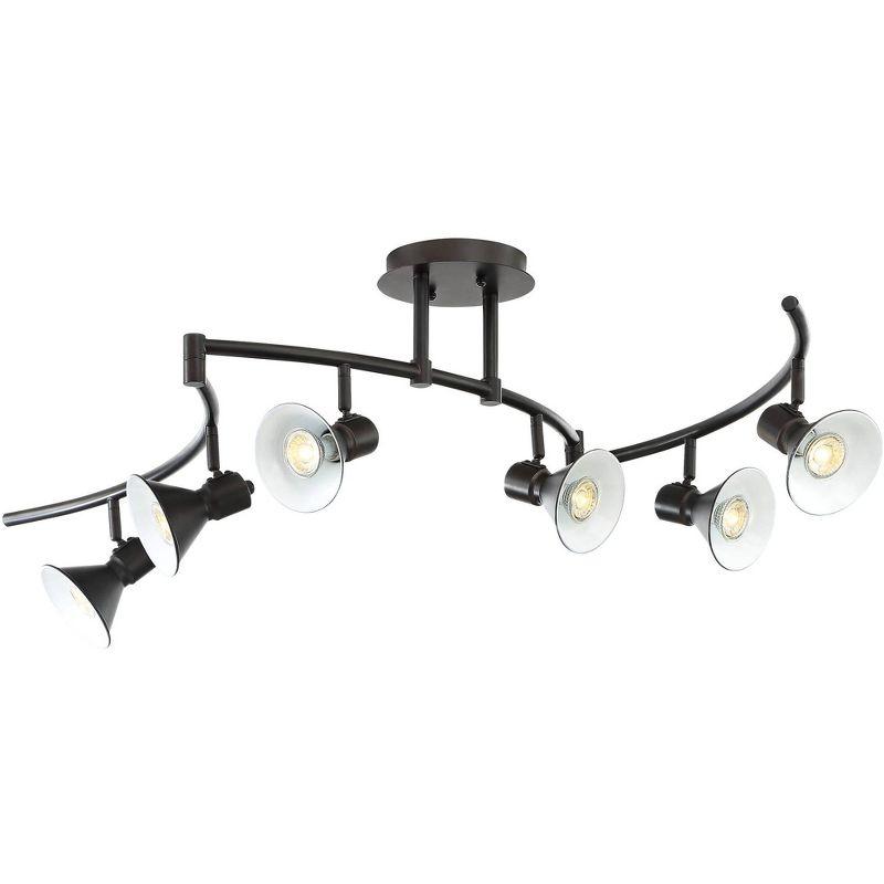 Pro Track Rhodes 6-Head LED Ceiling Track Light Fixture Kit Spot Light GU10 Brown Bronze Hood Metal Farmhouse Rustic Kitchen Bathroom 62" Wide