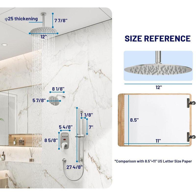 CASAINC BR01008SX12BN Rainfall Symphony 12inch Dual Showerhead Temperature Display Shower System with 2 in 1 Slider Bar Shower Handheld