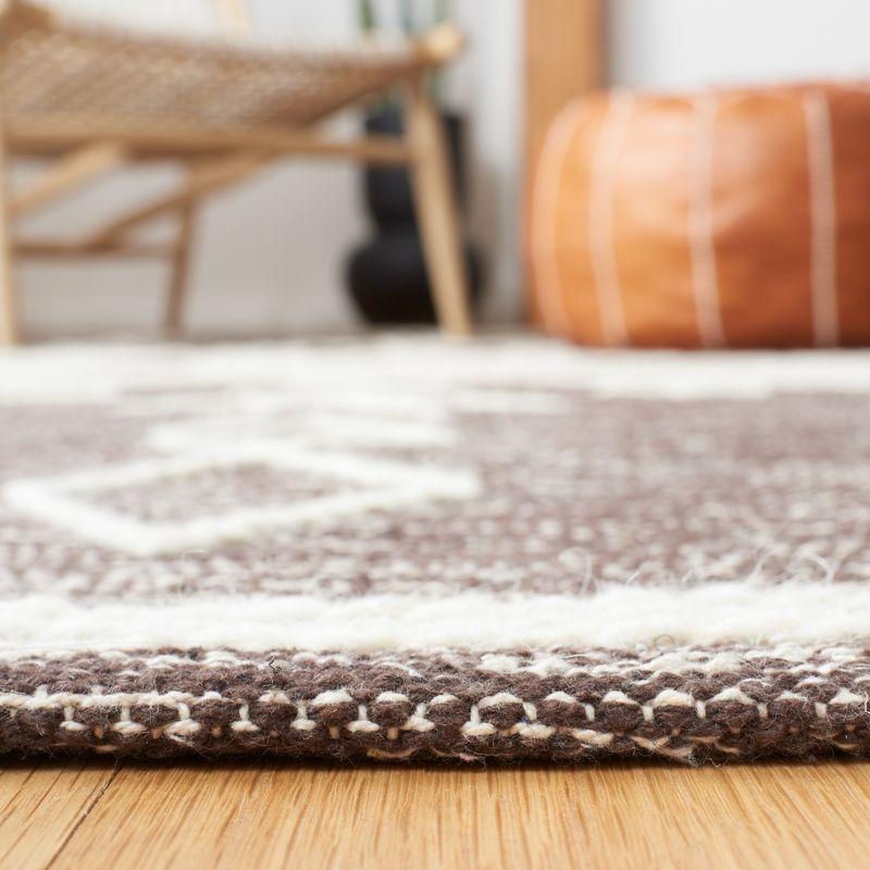 Ivory and Brown Handwoven Wool Cotton Flatweave Rug