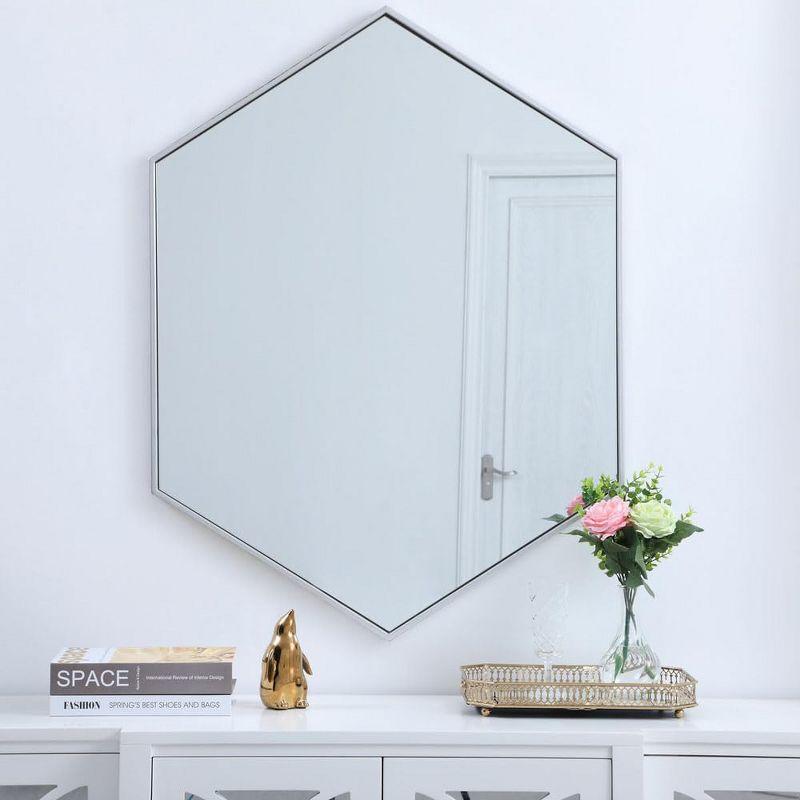 Elegant Lighting Metal frame hexagon mirror 30 inch in silver