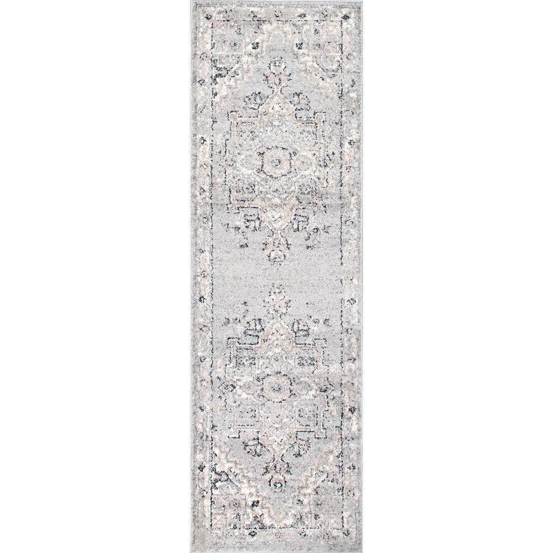 Gena Light Gray Synthetic Medallion Runner Rug