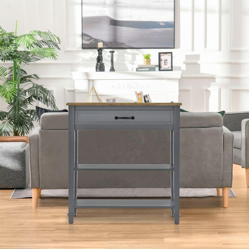 HOMCOM Entry Way Table Modern Style Sofa Console with Drawer and Shelves, Sturdy Build, and Large Storage, Gray