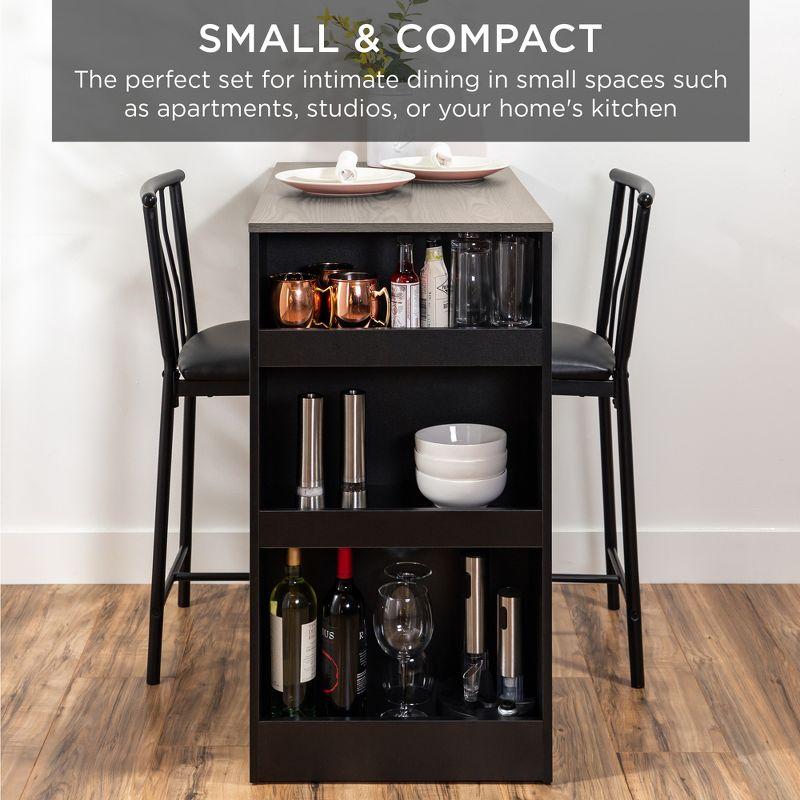 Compact Gray Counter-Height Dining Set with Storage Shelves