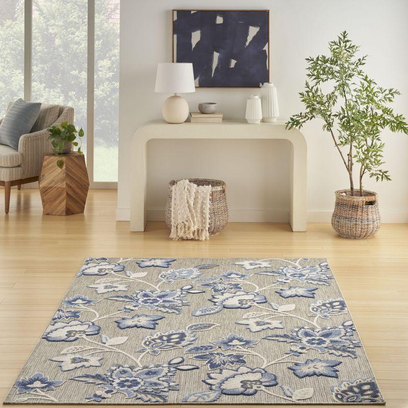 Nourison Aloha Floral Farmhouse Flatweave High-Low Indoor Outdoor Area Rug Blue Grey 3'6" x 5'6"