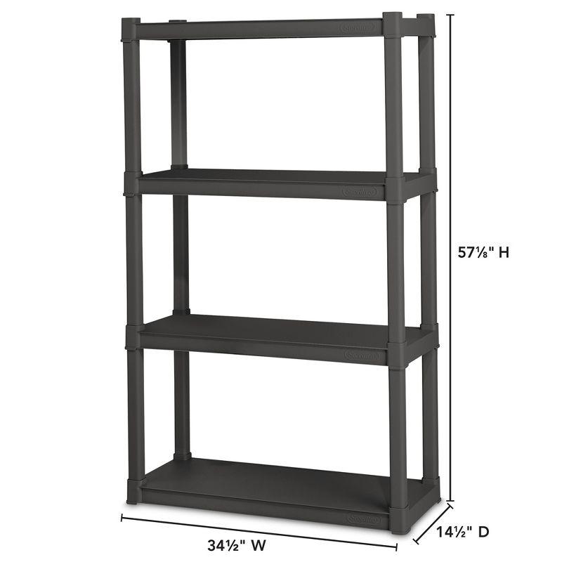 Sterilite Plastic Indoor Outdoor 4 Shelf Durable Shelving Unit, Gray