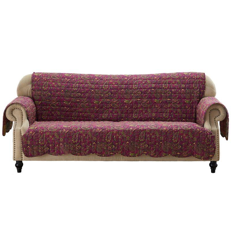Reversible Paisley Slumber Sofa Furniture Protector Slipcover Purple - Greenland Home Fashions: Elastic Strap, Machine Washable