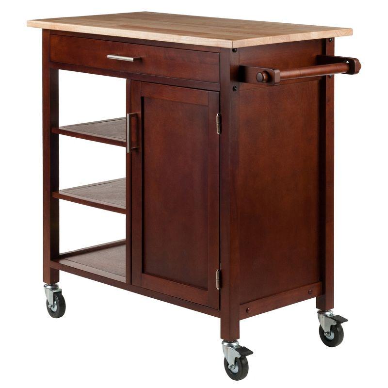 Marissa Kitchen Cart Walnut - Winsome: Solid Beechwood Top, Enclosed Cabinet, Locking Casters