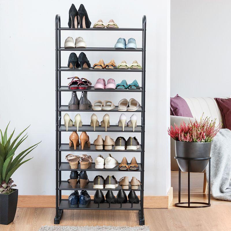 Black 10-Tier Metal Shoe Rack with PP Shelves