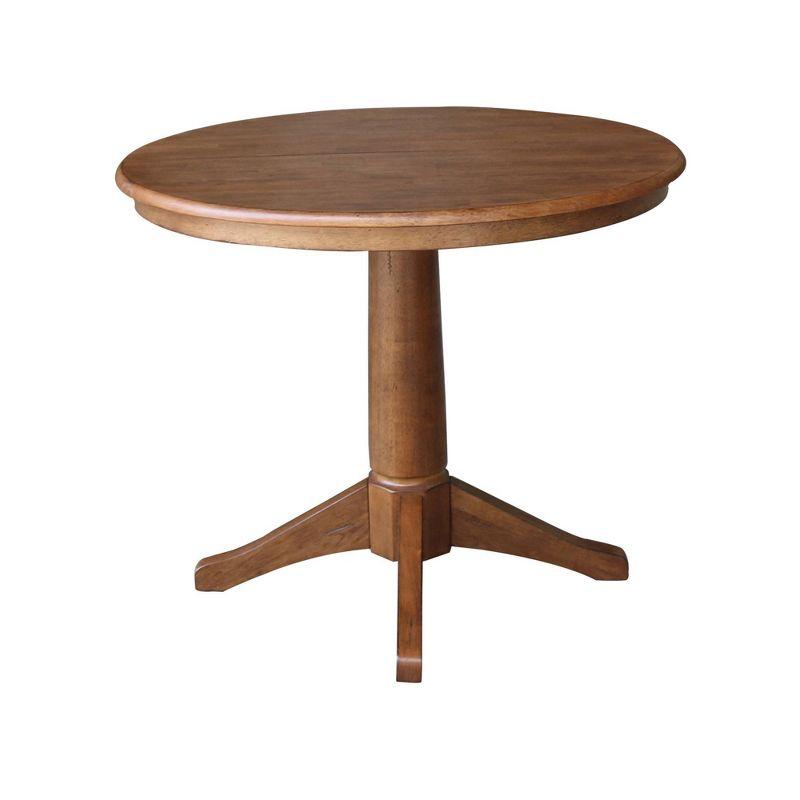 Lillian Round Top Pedestal Table with 12" Drop Leaf Distressed Oak - International Concepts