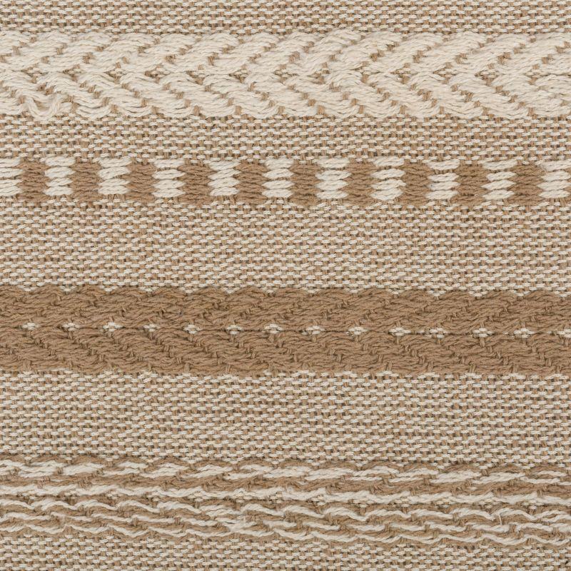 Design Imports  Braided Stripe Jacquard Fringe Table Runner, 15X72", Stone