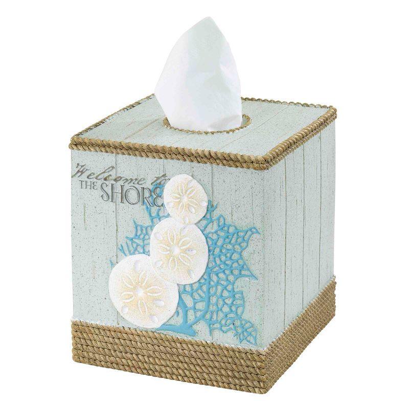 Aqua and Beige Resin Beachcomber Tissue Box Cover