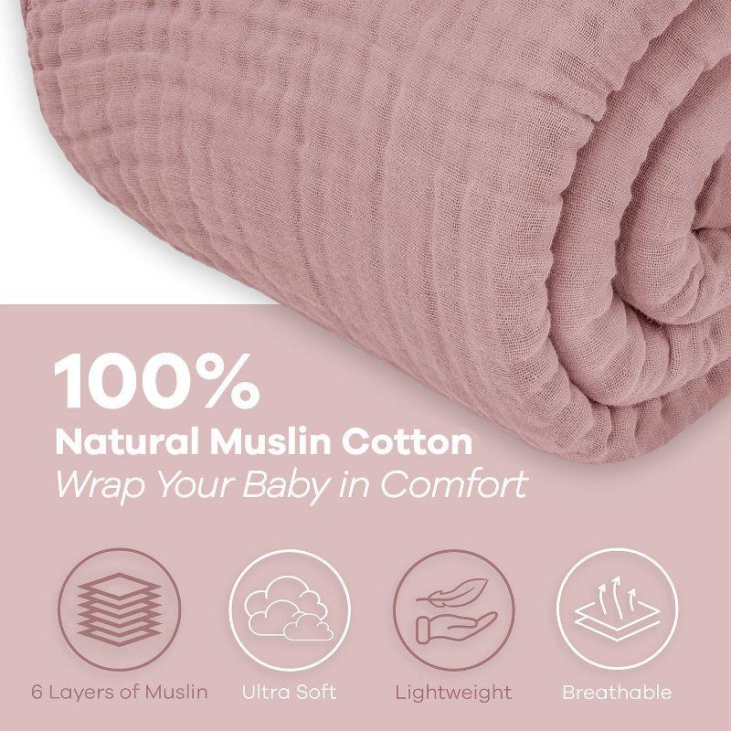 Muslin Blanket for Adults, Extra Large Throw 50" x 60" By Comfy Cubs - Mauve