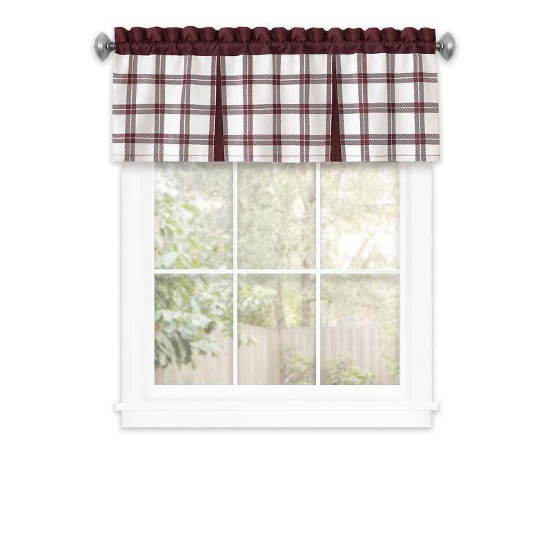 Burgundy and White Plaid Rod Pocket Window Valance