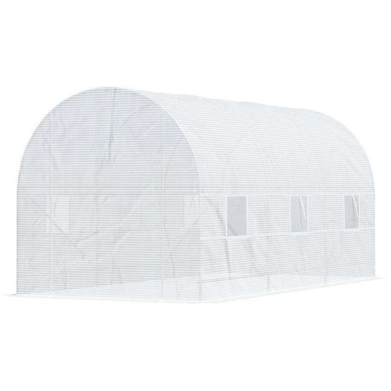 Outsunny Walk-In Tunnel Greenhouse, Large Garden Hot House Kit with 6 Roll-up Windows & Roll Up Door, Steel Frame