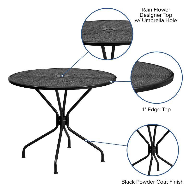 Flash Furniture Oia Commercial Grade 35.25" Round Black Indoor-Outdoor Steel Patio Table with Umbrella Hole