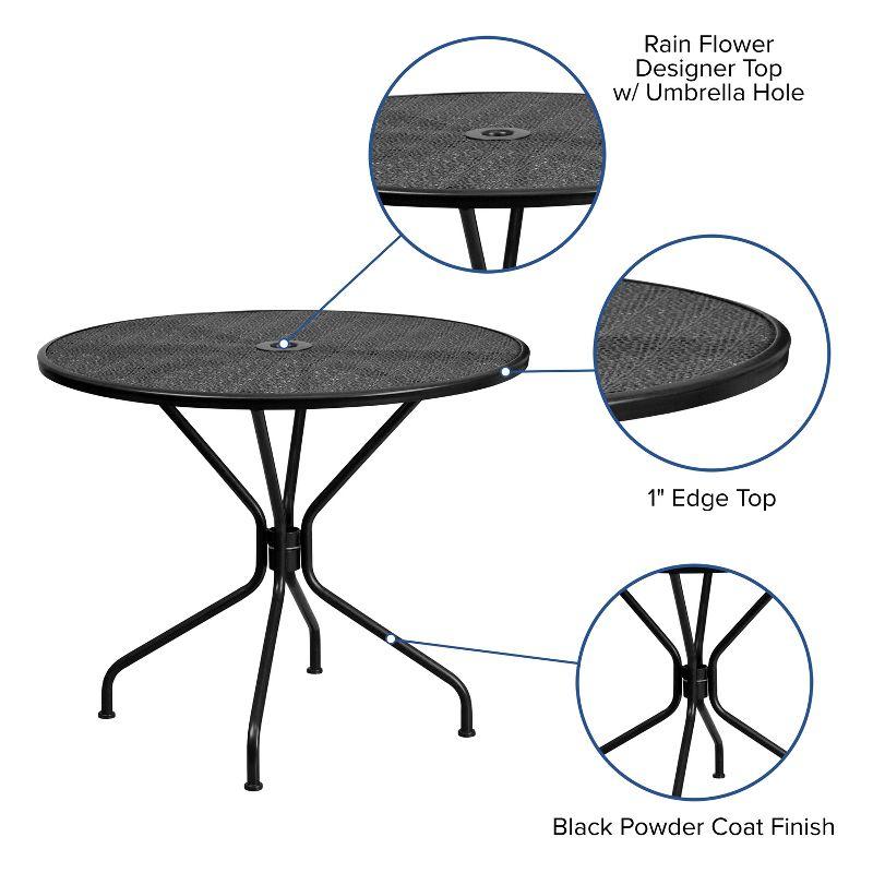 Flash Furniture Oia Commercial Grade 35.25" Round Indoor-Outdoor Steel Patio Table with Umbrella Hole