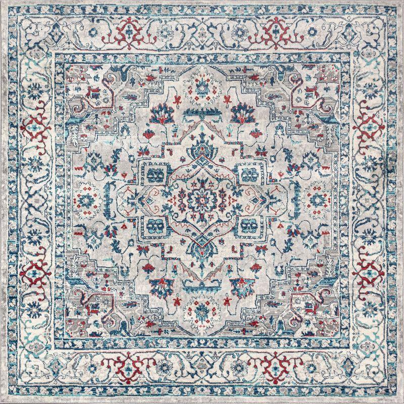 6'x6' Modern Persian Vintage Medallion Area Rug, Light Grey/Blue - JONATHAN Y