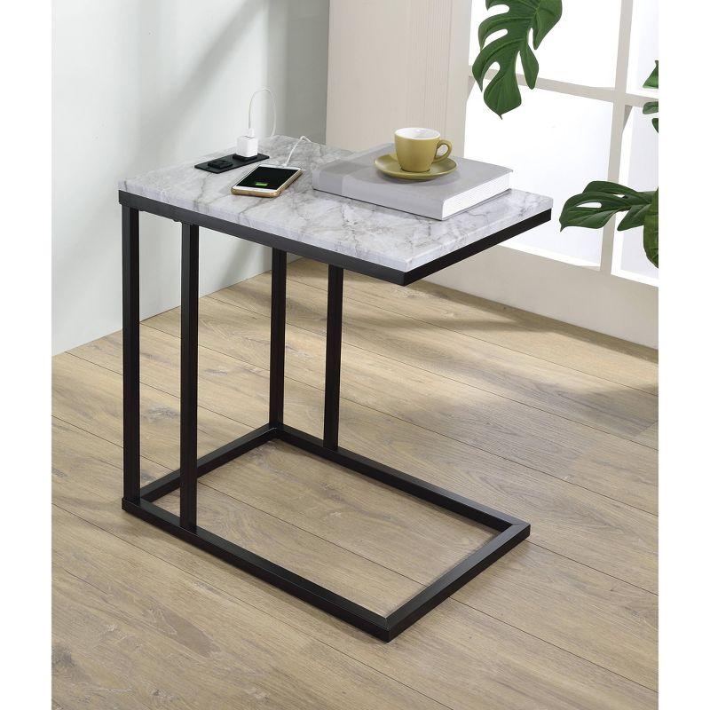 Norwich C Table with Power Port Black/White - OSP Home Furnishings: Side Service, Steel Frame, MDF Top