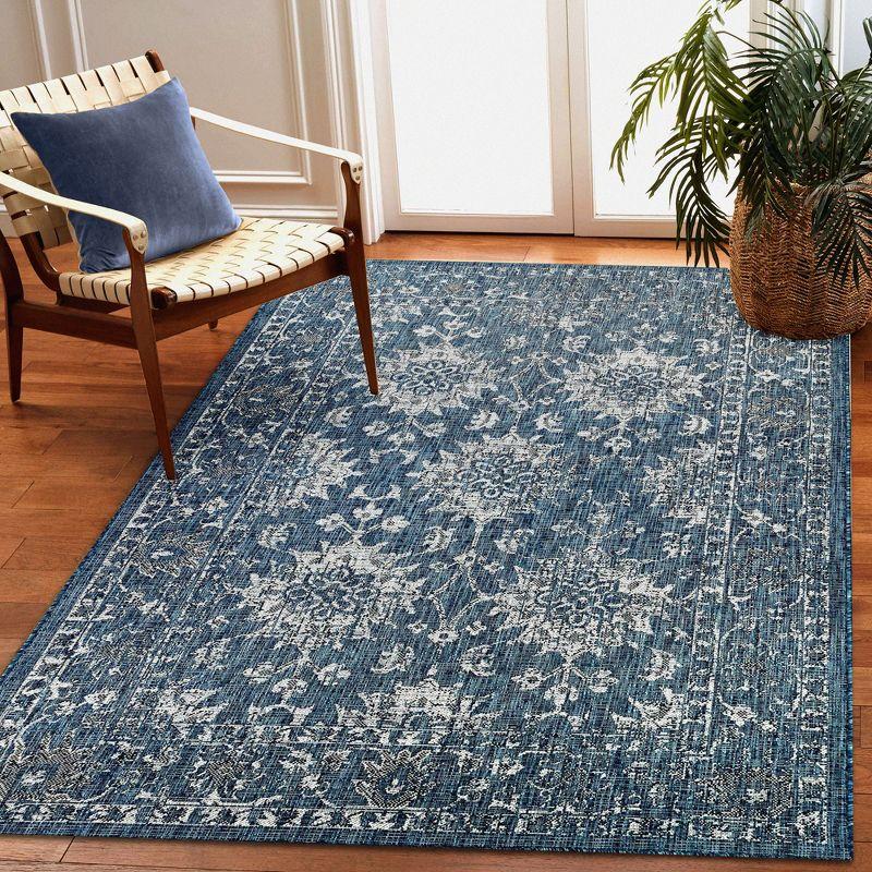 Navy Floral Elegance 6' x 9' Synthetic Indoor/Outdoor Rug