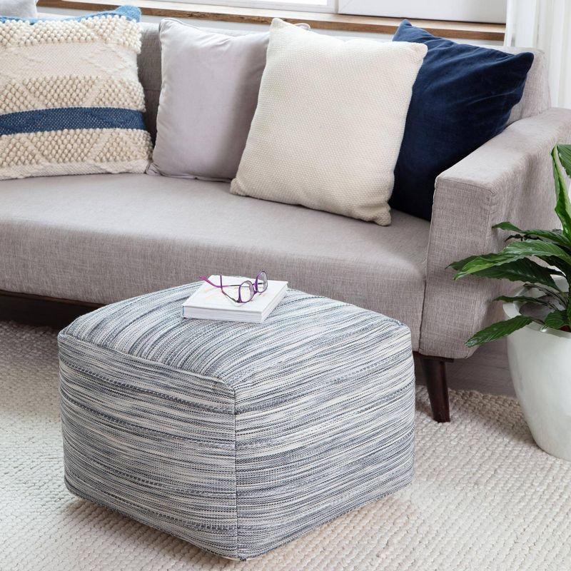 Joya Pouf Blue/Ivory - Anji Mountain: Square Unupholstered, Spot Clean, Fair Trade Certified, 17" Height