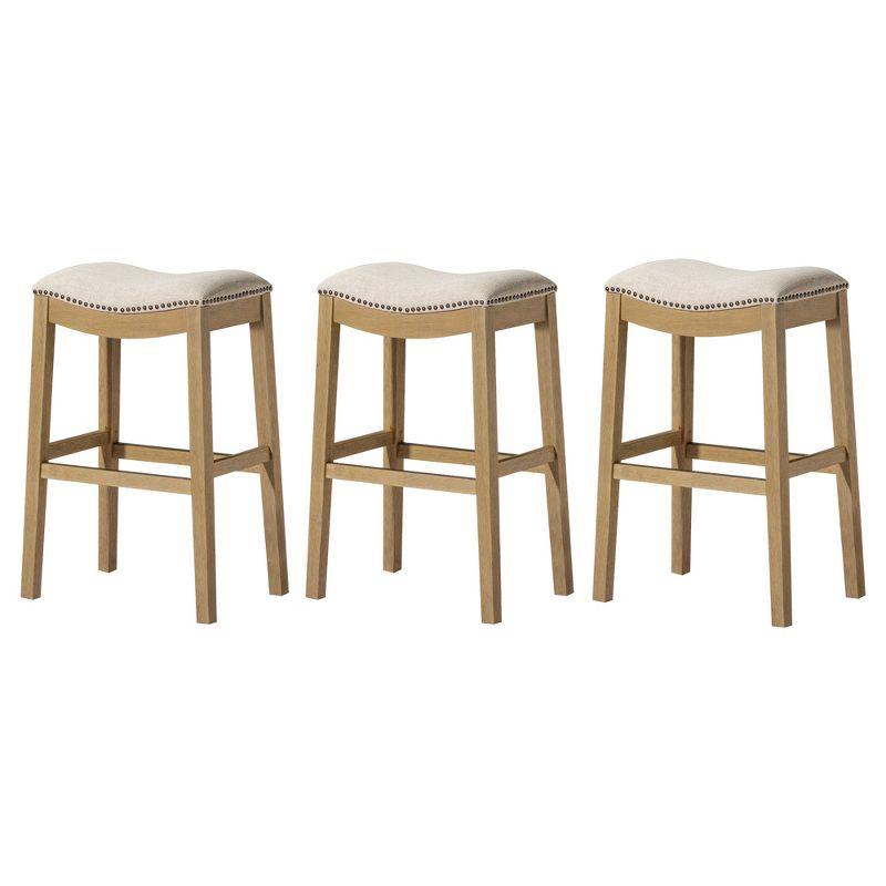 Maven Lane Adrien Upholstered Backless Saddle Kitchen Stool, Set of 3