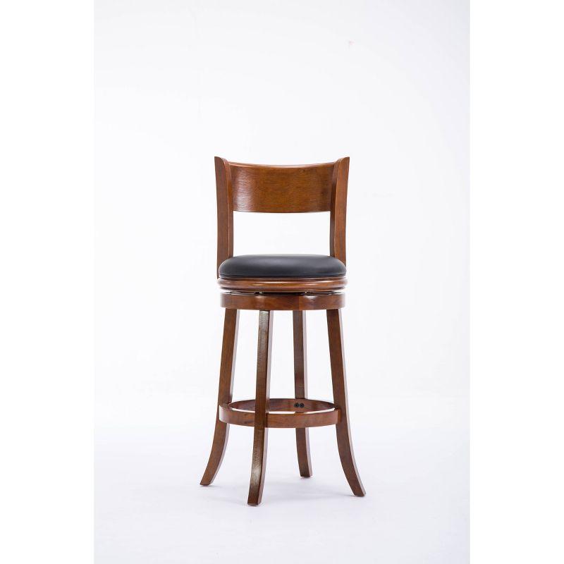 Elegant Walnut Finish Swivel Barstool with Black Faux Leather