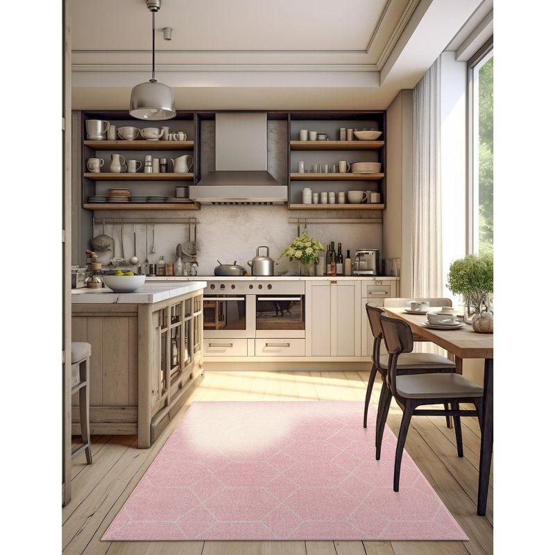 Lattice Frieze Light Pink and Ivory Trellis Synthetic Area Rug