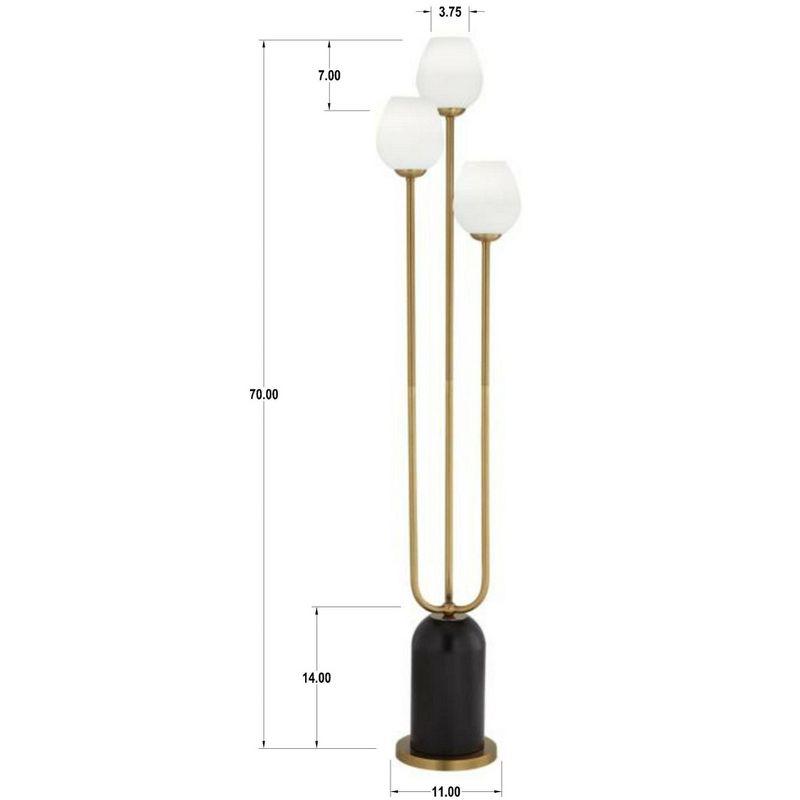 360 Lighting Grayson Modern Glam Luxury 70" Tall Standing Floor Lamp Large Pole 3-Light Foot Switch Gold Black Metal Living Room Bedroom House Reading