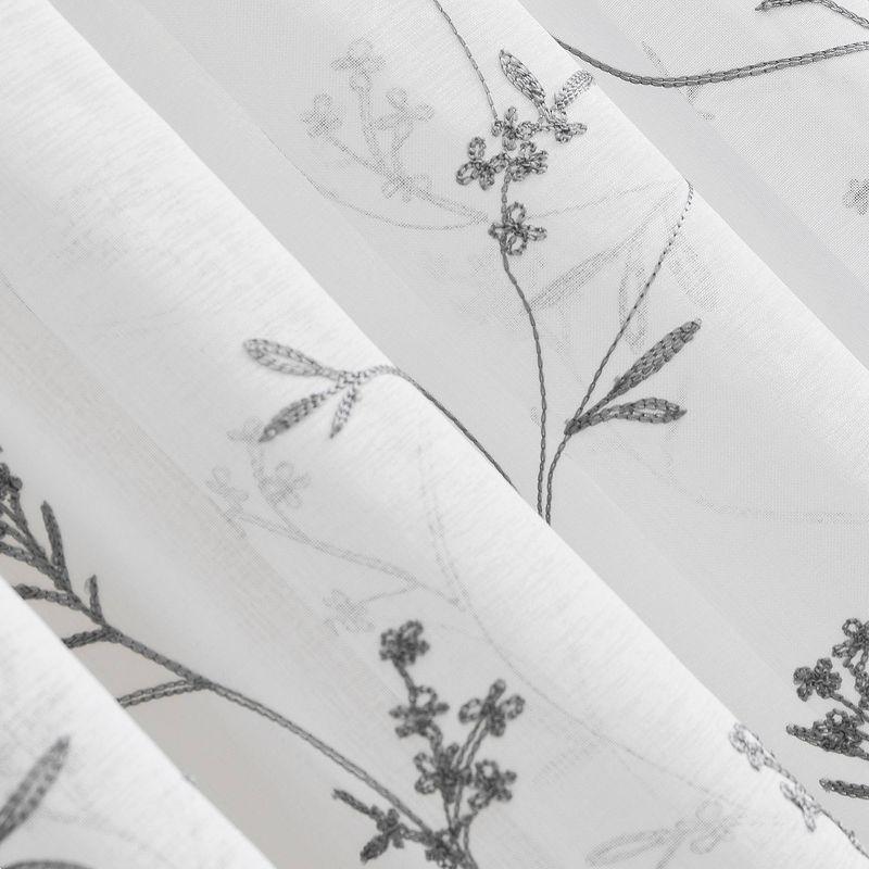 17"x50" Delia Embroidered Floral Sheer Rod Pocket Curtain Valance White/Gray - No. 918: Botanical Window Valance