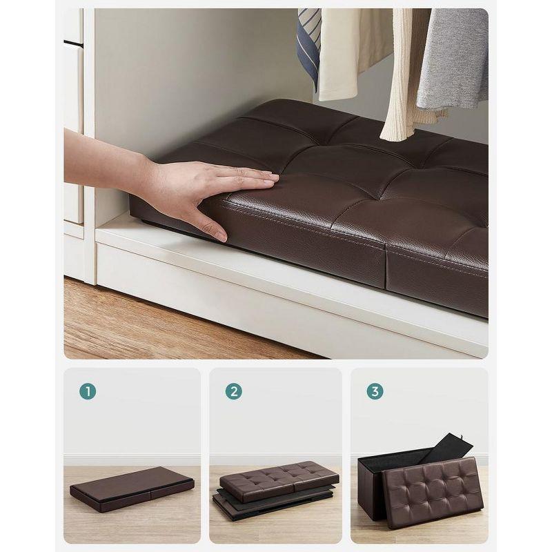 SONGMICS 30 Inches Folding Storage Ottoman Bench with Flipping Lid Brown