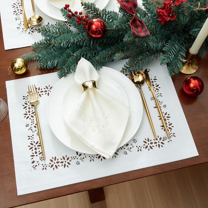 Elrene Poinsettia Noel Laser Cut Placemats, Set of  4 - Elrene Home Fashions