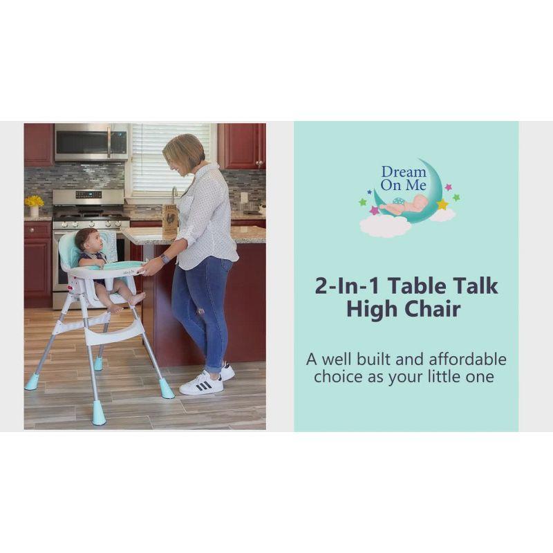 Dream On Me Portable 2-In-1 Table Talk High Chair - Convertible Compact and Lightweight, Grey