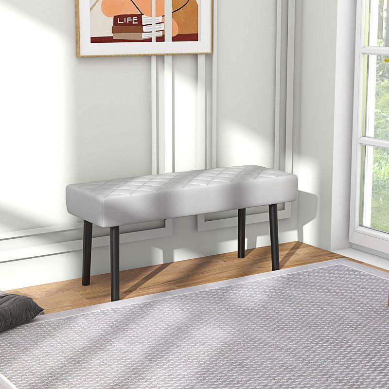 Gray Faux Leather Upholstered Ottoman Bench with Metal Legs