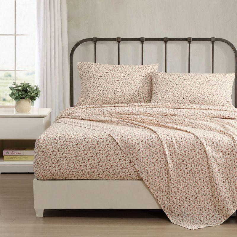 Laura Ashley Sweet Success Pink 100% Cotton Percale Twin Xl Sheet Set