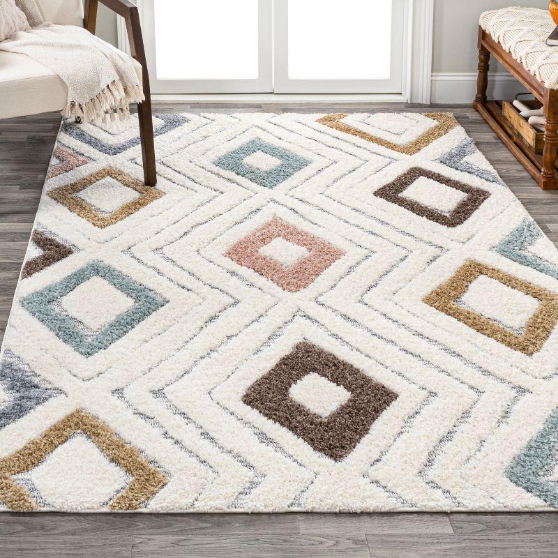 5' x 8' Amira Diamond High-Low Area Rug, Multi/Cream - JONATHAN Y
