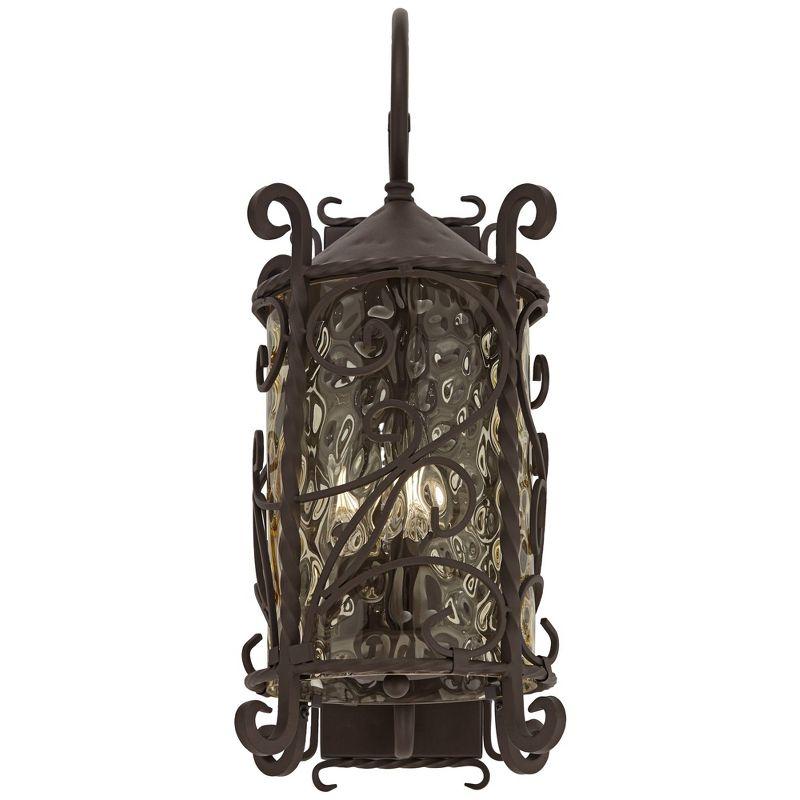 John Timberland Casa Seville Vintage Rustic Outdoor Wall Light Fixture Dark Walnut Scroll 23 3/4" Champagne Hammered Glass for Post Exterior Barn Deck