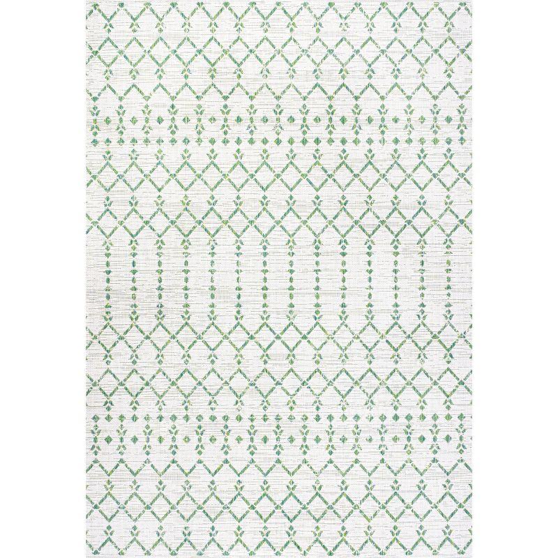 3' x 5' Ourika Moroccan Geometric Textured Weave Indoor/Outdoor Area Rug, Green/Ivory - JONATHAN Y