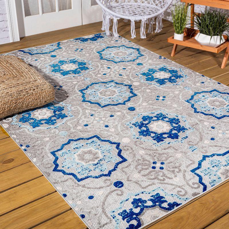 8'x10' Mediterranean Medallion Indoor/Outdoor Area Rug, Blue/Gray - JONATHAN Y