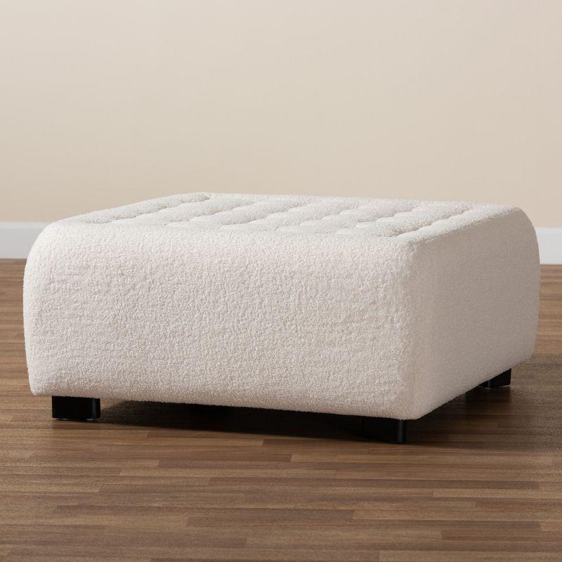 Baxton Studio Athena Modern and Contemporary Ivory Boucle Upholstered and Black Finished Wood Square Ottoman