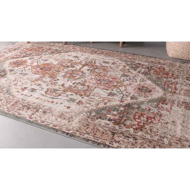 Vintage Medallion Beige Synthetic 6' Square Area Rug