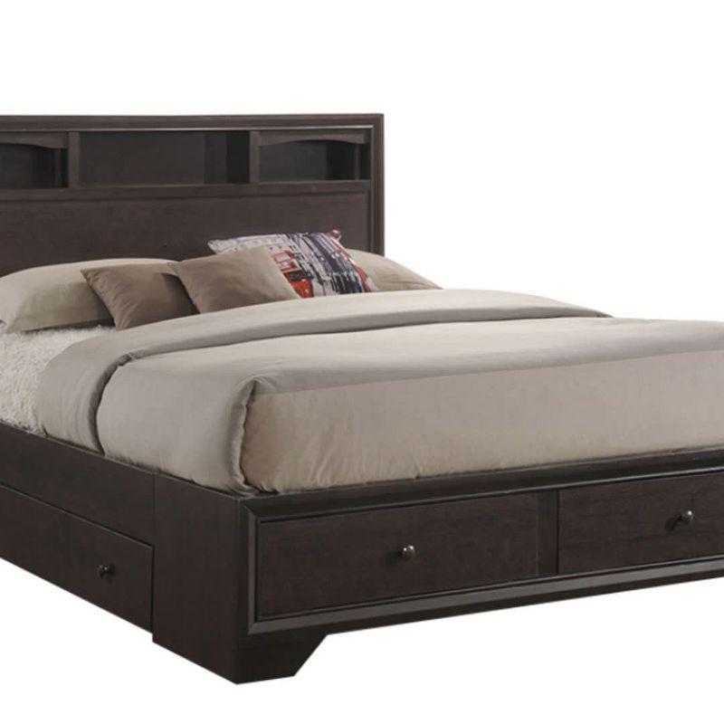 Madison 88" Queen Bed Espresso - Acme Furniture: Storage Headboard, No Box Spring Needed