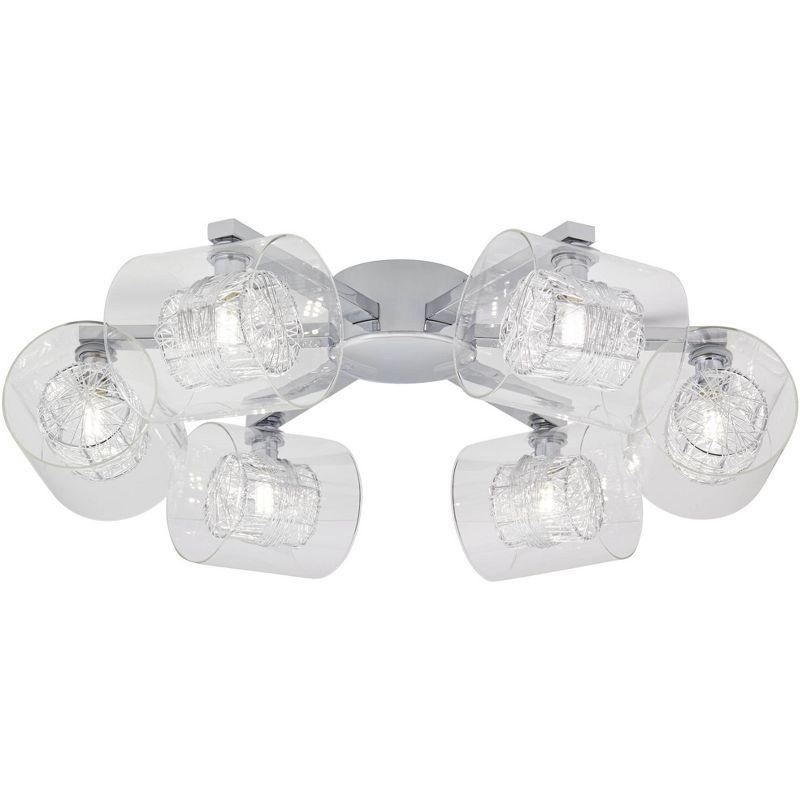 Possini Euro Design Wrapped Wire Modern Ceiling Light Flush Mount Fixture 24" Wide Chrome 6-Light Clear Glass for Bedroom Kitchen Living Room Hallway