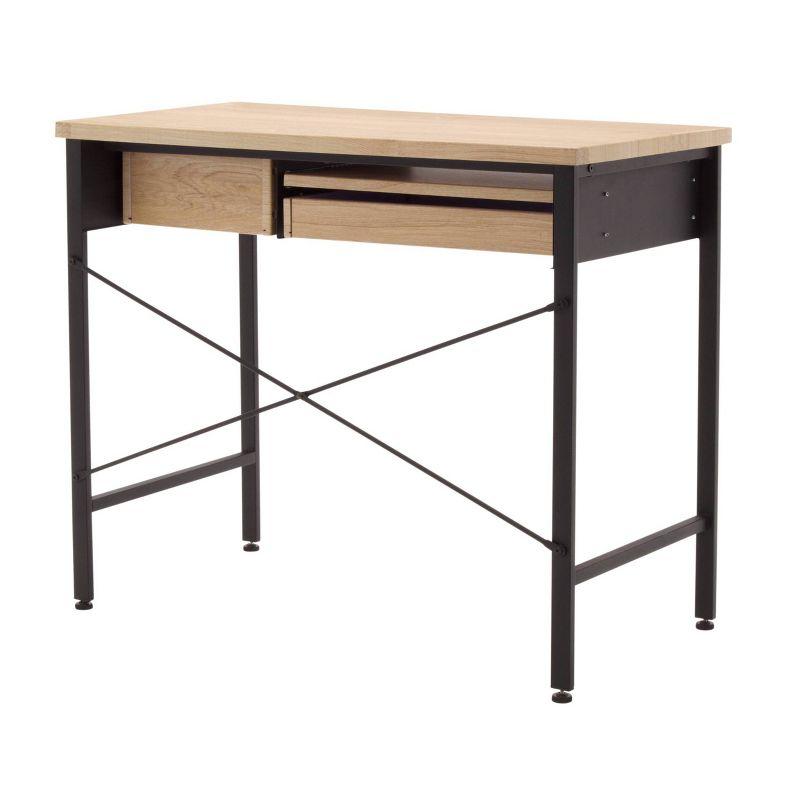 studio designs Ashwood Compact Home Office Desk with Drawers in Ashwood/Black: Laminated Writing Desk with Metal Frame, Keyboard Tray