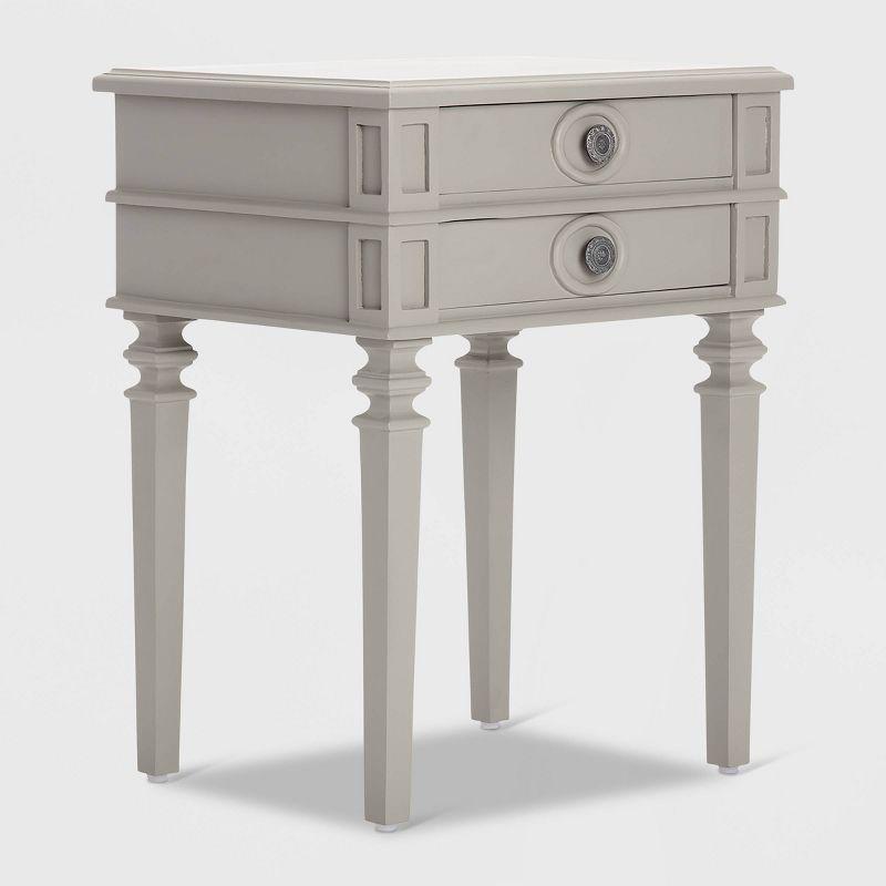 Gray Wooden Side Table with Two Drawers