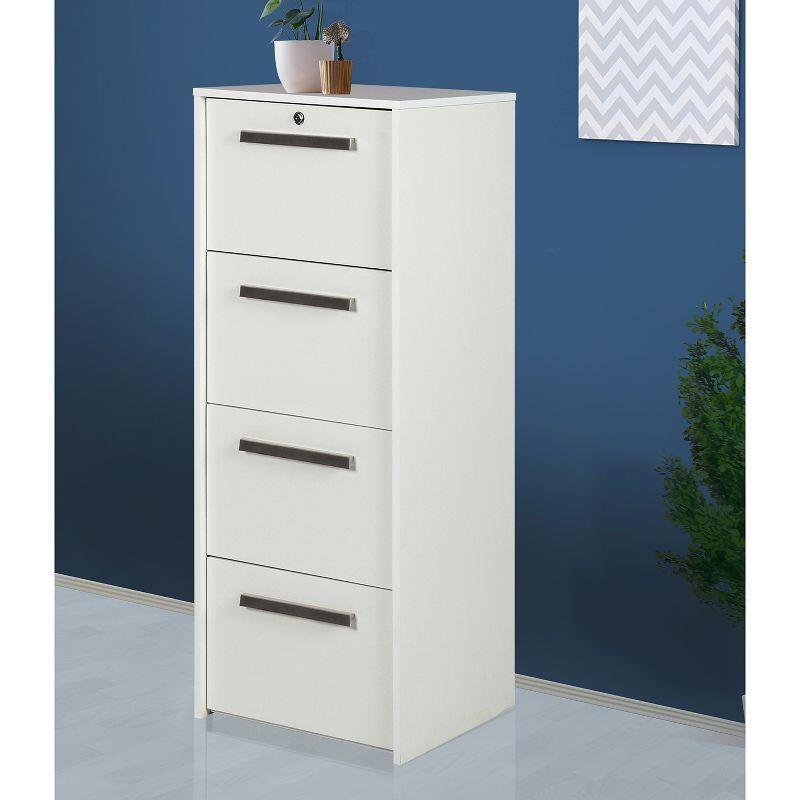 White Woodgrain 4-Drawer Lockable Lateral File Cabinet